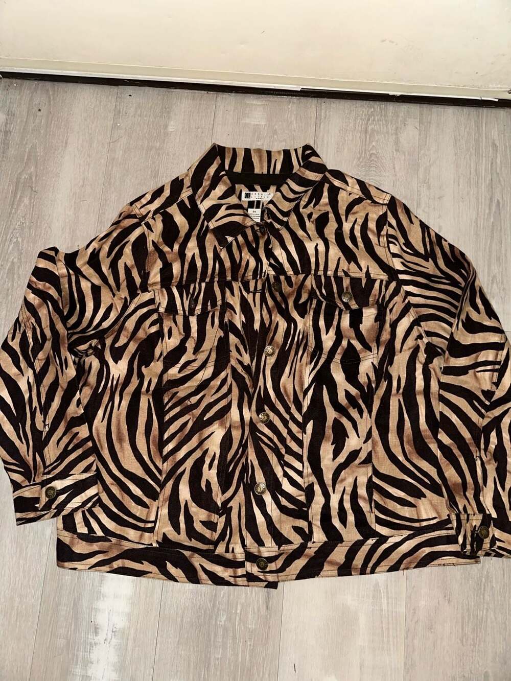 Carole Little Woman Linen Jacket 2X Animal Print Zebra Button Up Shacket
